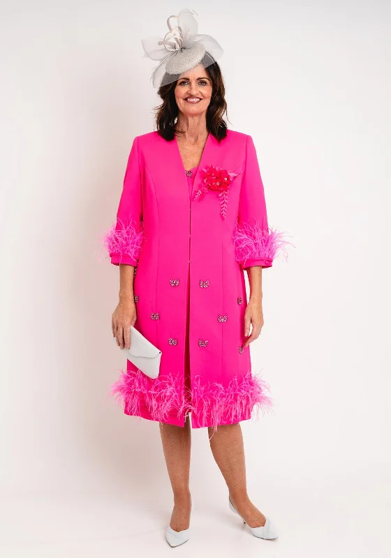 Ophelia Melita Boa Feather Trim Jacket & Dress Set, Cerise Knit Jacket Woven Jacket Fleece Jacket Ophelia Melita Boa Feather Trim Jacket & Dress Set, Cerise Knit Jacket Woven Jacket Fleece Jacket