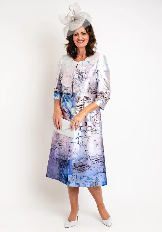 Ophelia Melita Gina Satin Print Jacket & Dress Set, Lilac Boat Neck Shawl Collar Notched Collar Ophelia Melita Gina Satin Print Jacket & Dress Set, Lilac Boat Neck Shawl Collar Notched Collar
