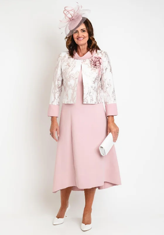 Ophelia Melita Embossed Overlayer Jacket and Midi Dress Set, Blush Pink Insulated Jacket Fitted Jacket Loose Jacket Ophelia Melita Embossed Overlayer Jacket and Midi Dress Set, Blush Pink Insulated Jacket Fitted Jacket Loose Jacket