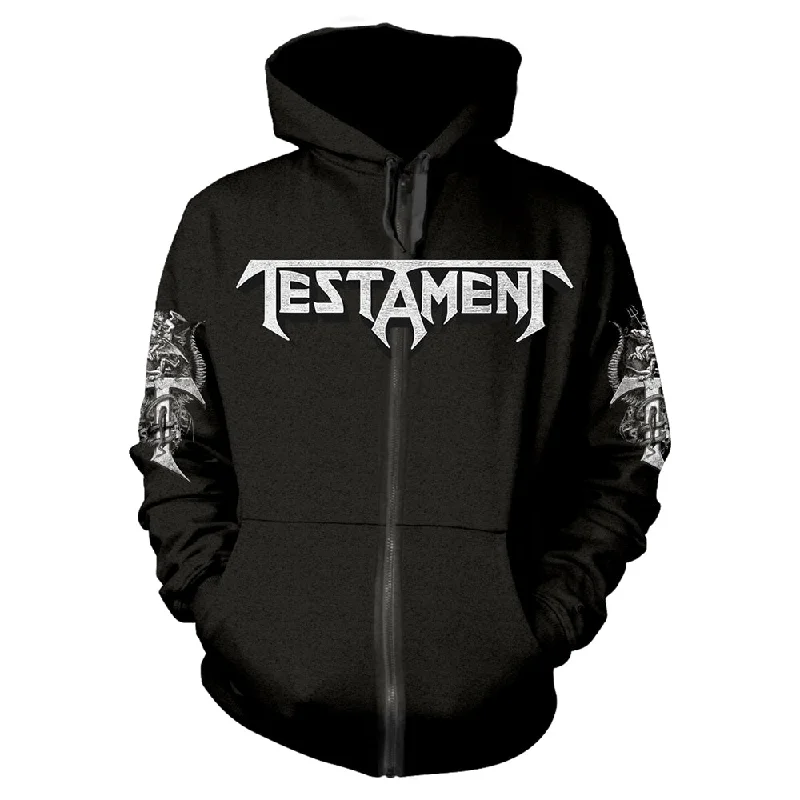 Testament Unisex Zipped Hoodie: Pitchfork Horns (back print) Hoodie with Typography Text Message Testament Unisex Zipped Hoodie: Pitchfork Horns (back print) Hoodie with Typography Text Message