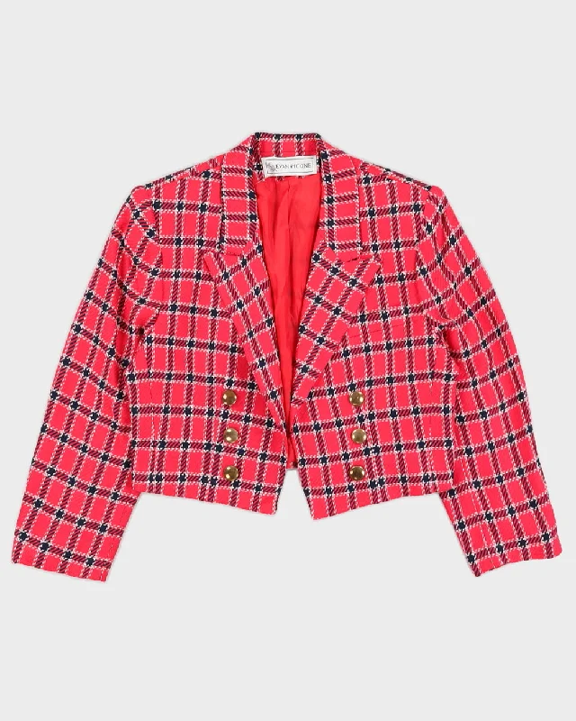 Pink Checked Cropped Blazer Jacket - M Print Jacket Jacquard Jacket Embroidered Jacket Pink Checked Cropped Blazer Jacket - M Print Jacket Jacquard Jacket Embroidered Jacket