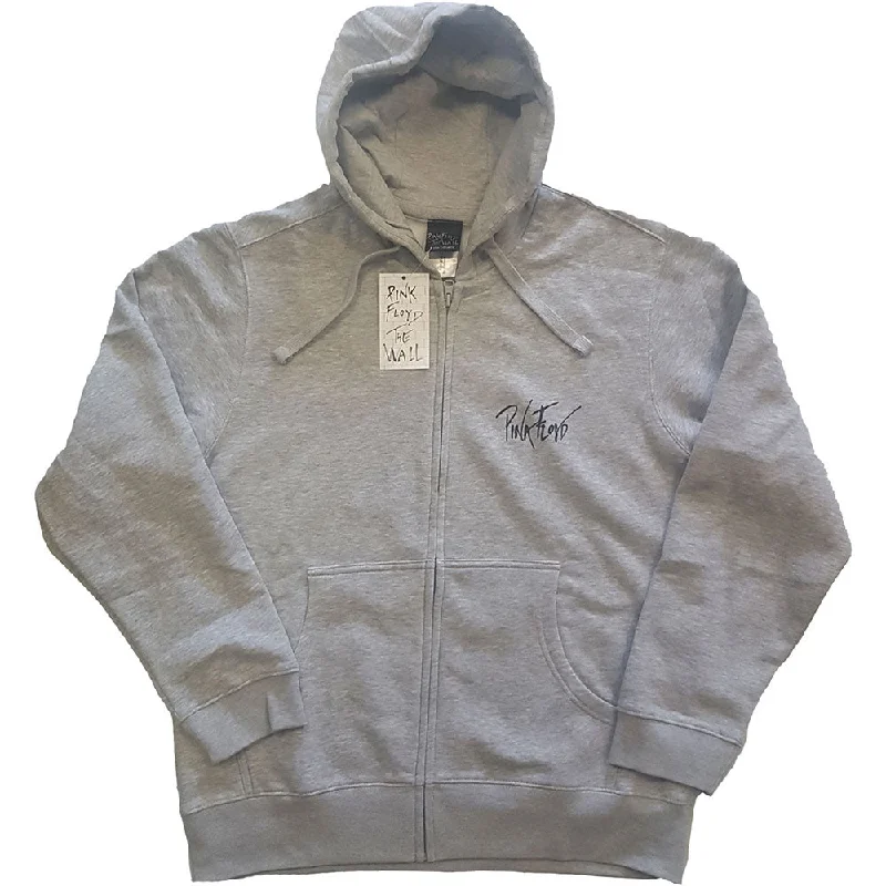 Pink Floyd Unisex Zipped Hoodie: The Wall Faded Hammers Logo (Back Print) Hoodie with Pastel Soft Subtle Pink Floyd Unisex Zipped Hoodie: The Wall Faded Hammers Logo (Back Print) Hoodie with Pastel Soft Subtle