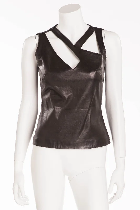 Plein Sud - Black Leather Tank Top silver tank top