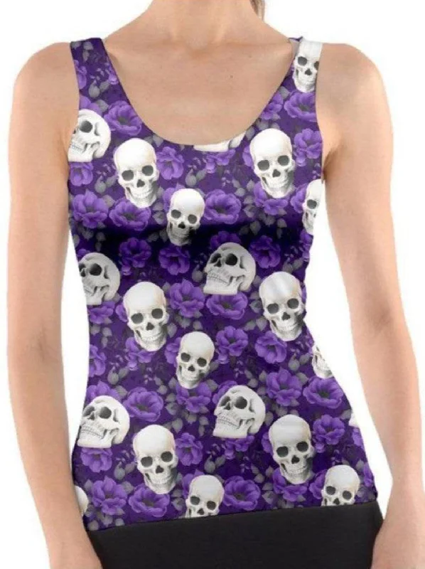 PURPLE ROSES AND SKULLS Tank Top peach tank top