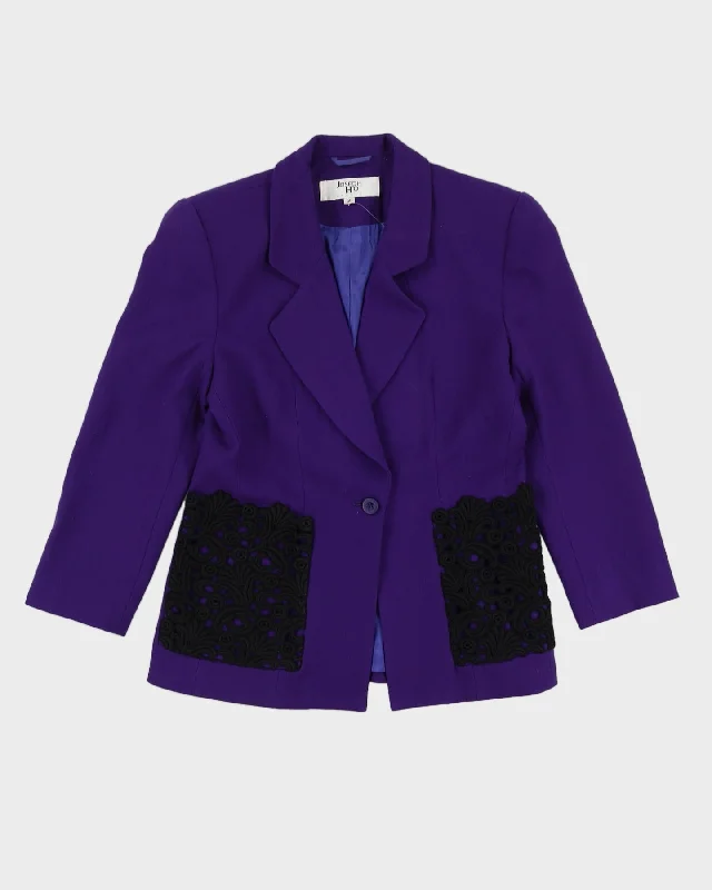 Purple With Black Lace Pockets Jacket - S Hoodie Zip-Up Jacket Button-Up Jacket