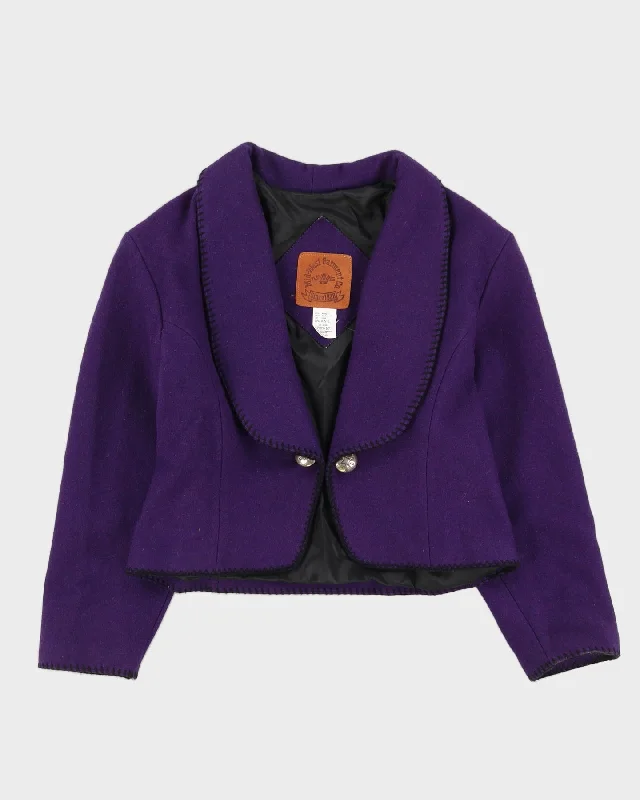 Purple Wool Cropped Jacket - L Stand-Up Collar Roll-Neck Collar Turtle Neck