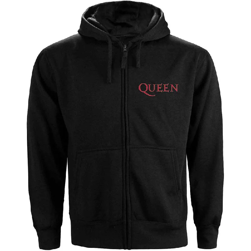 Queen Ladies Zipped Hoodie: Classic Crest (Back Print) Hoodie with Drawstring Waist Adjustable Fitted