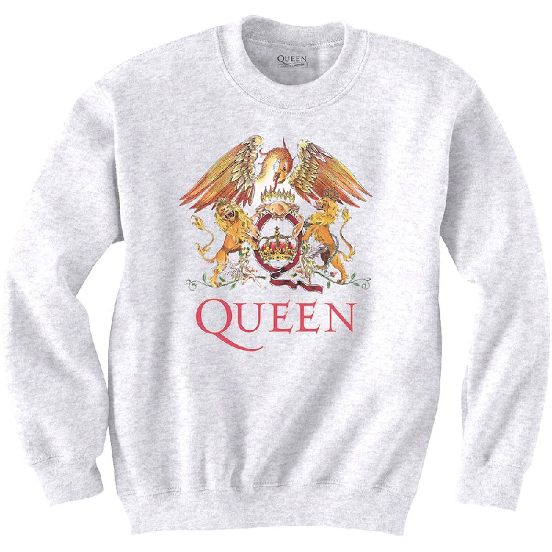 Queen Unisex Sweatshirt: Classic Crest Hoodie with Rolled Sleeves Casual Relaxed