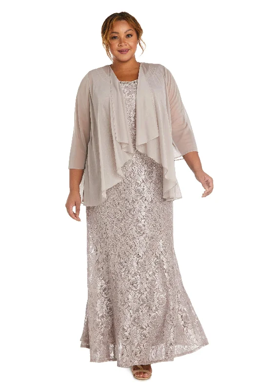 R&M Richards 2552W Long Plus Size Beaded Jacket Dress Belted Jacket Elasticated Jacket Padded Jacket