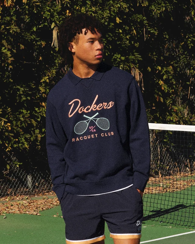 Racquet Club Collared Sweatshirt, Relaxed Fit Hoodie with V-Neck Classic Versatile
