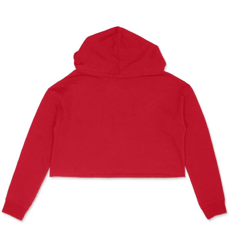 Red - Plain Crop Hoodie Hoodie with Hem Embroidery Detailed Premium