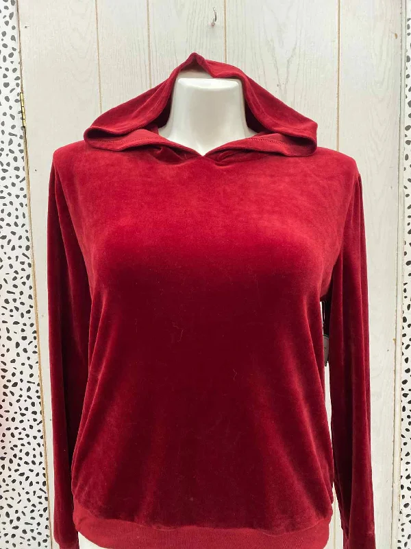 Red Womens Size XL Sweatshirt Hoodie with Button Placket Classic Preppy