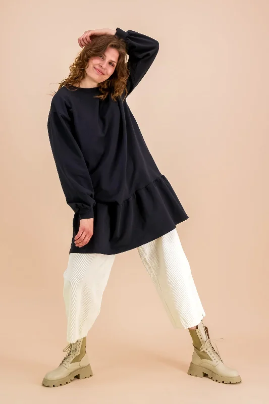 Ruffle Sweatshirt Dress Black Hoodie with Distressed Vintage Worn