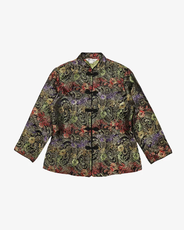 Satin brocade Party Jacket - S Notch Collar Peter Pan Collar Cowl Neck