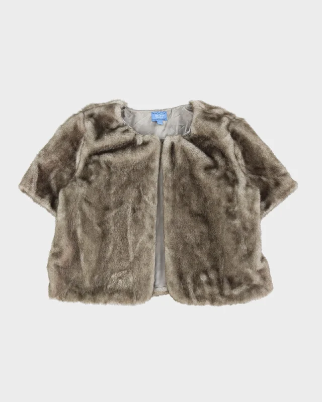 Simply Vera Wang Grey Faux Fur Jacket - XL Zip Front Button Front Snap Front