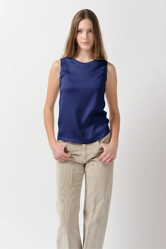 Soave Solid Tank Top - Navy fitted tank top