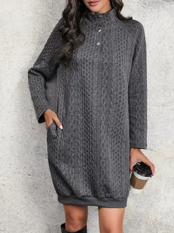 Blue Zone Planet |  solid color stand collar sweatshirt dress Hoodie with Rhinestones Sparkly Elegant