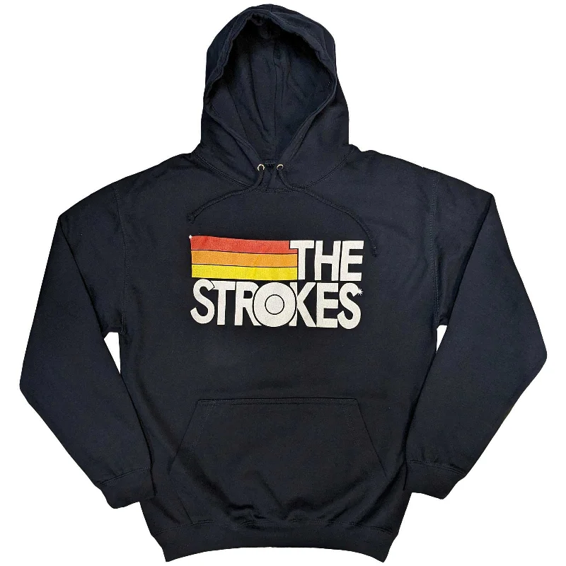 The Strokes | Official Band Hoodie | Logo & Stripes Hoodie with Hem Frayed Vintage Worn