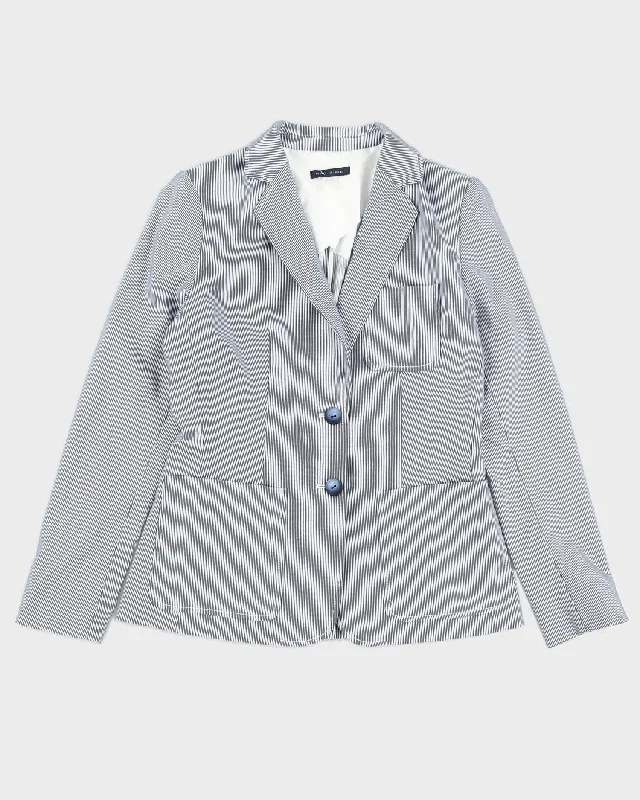 Tommy Hilfiger Blue Striped Blazer Jacket - S Appliqued Jacket Beaded Jacket Sequined Jacket Tommy Hilfiger Blue Striped Blazer Jacket - S Appliqued Jacket Beaded Jacket Sequined Jacket