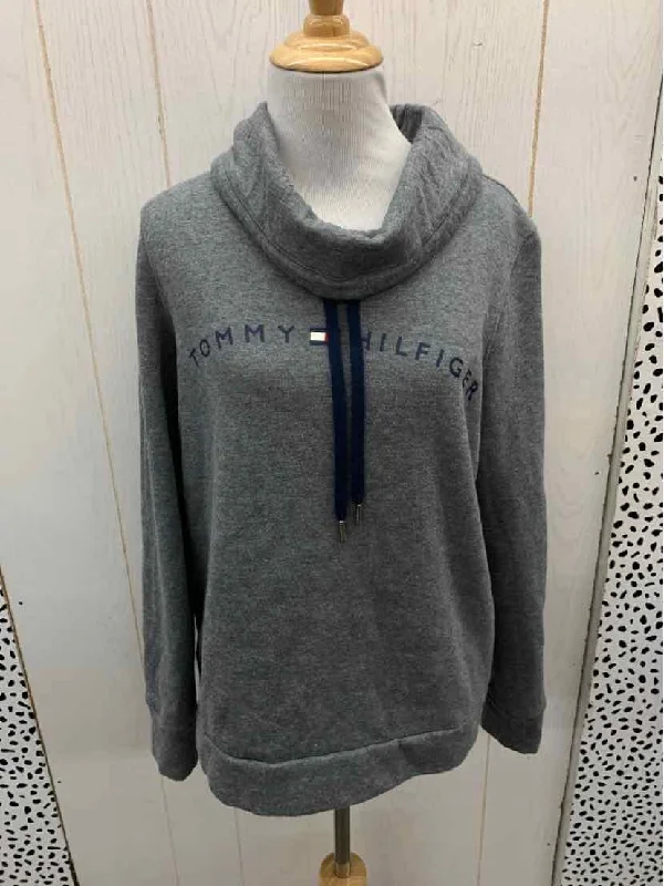 Tommy Hilfiger Gray Womens Size Small Sweatshirt Hoodie with Cuffed Sleeves Snug Secure Tommy Hilfiger Gray Womens Size Small Sweatshirt Hoodie with Cuffed Sleeves Snug Secure