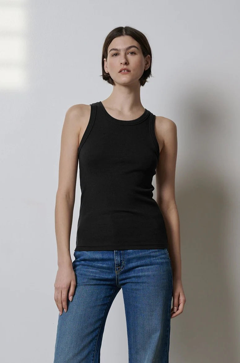 Velvet Cruz Ribbed Tank Top Black cozy tank top