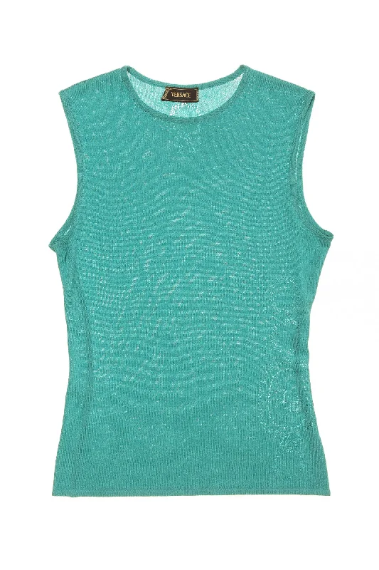 Versace - Sea Foam Green Knit Tank Top -It 40 rhinestone tank top