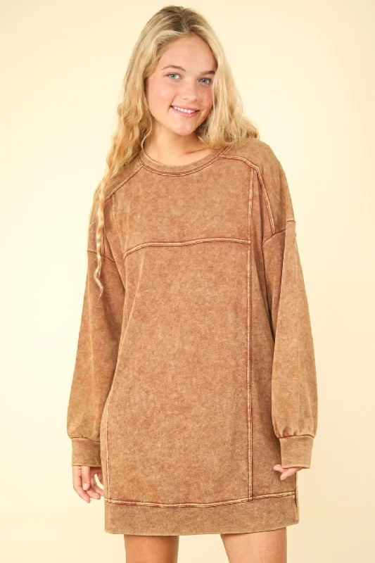 VERY J Mineral Washed Oversized Sweatshirt Mini Dress Hoodie with Tied Waist Feminine Flattering VERY J Mineral Washed Oversized Sweatshirt Mini Dress Hoodie with Tied Waist Feminine Flattering