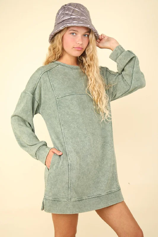 VERY J Mineral Washed Oversized Sweatshirt Mini Dress Hoodie with Belted Waist Structured Tailored VERY J Mineral Washed Oversized Sweatshirt Mini Dress Hoodie with Belted Waist Structured Tailored