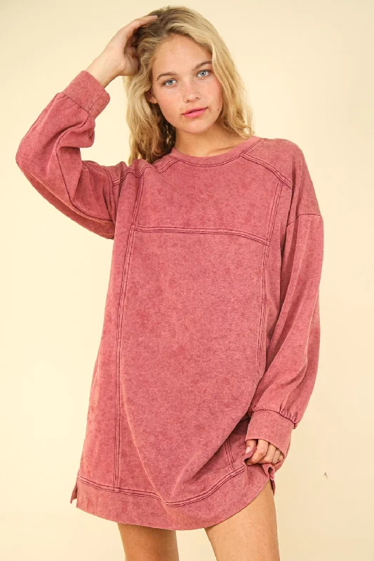 VERY J Mineral Washed Oversized Sweatshirt Mini Dress Hoodie with High-Low Hem Asymmetrical Trendy VERY J Mineral Washed Oversized Sweatshirt Mini Dress Hoodie with High-Low Hem Asymmetrical Trendy
