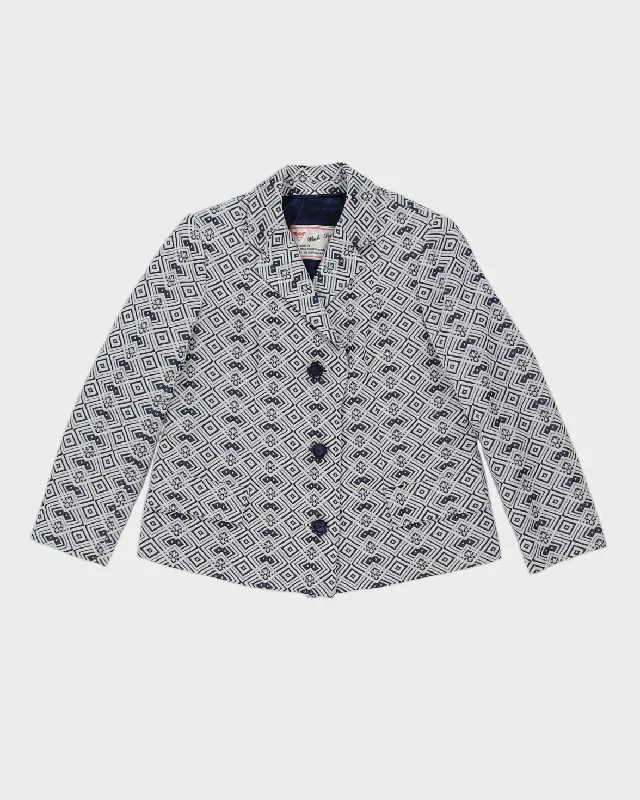 Vintage 1980s Blue Patterned Blazer Jacket - S Herringbone Jacket Houndstooth Jacket Plaid Jacket