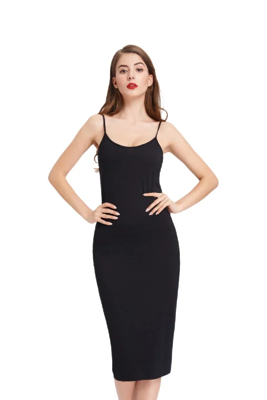 Stretch Spaghetti Strap Plain Long Tank Top Slim Bodycon Mini Dress crew neck tank