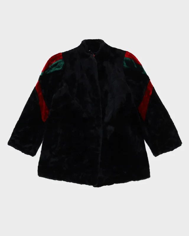 Y2K Black A-Line Faux Fur Jacket - S Fleece Jacket Down Jacket Feather Jacket