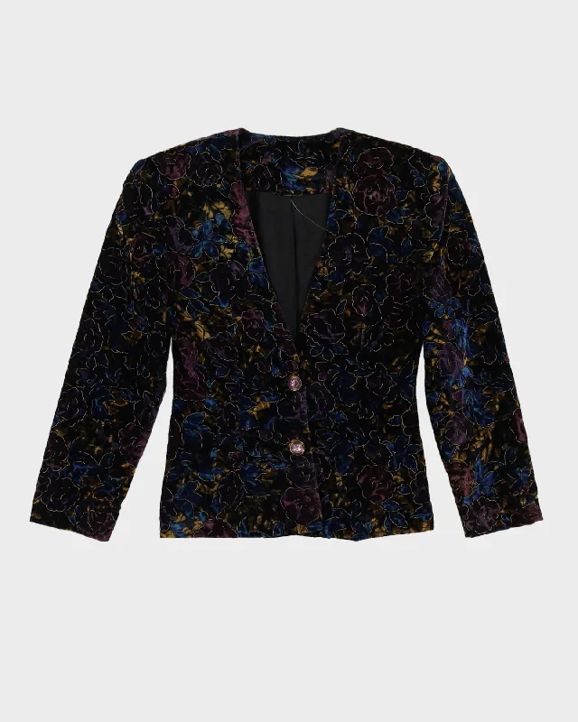 00s Blue Burgundy Floral Velvet Blazer Jacket - S Herringbone Jacket Checkered Jacket Solid Jacket
