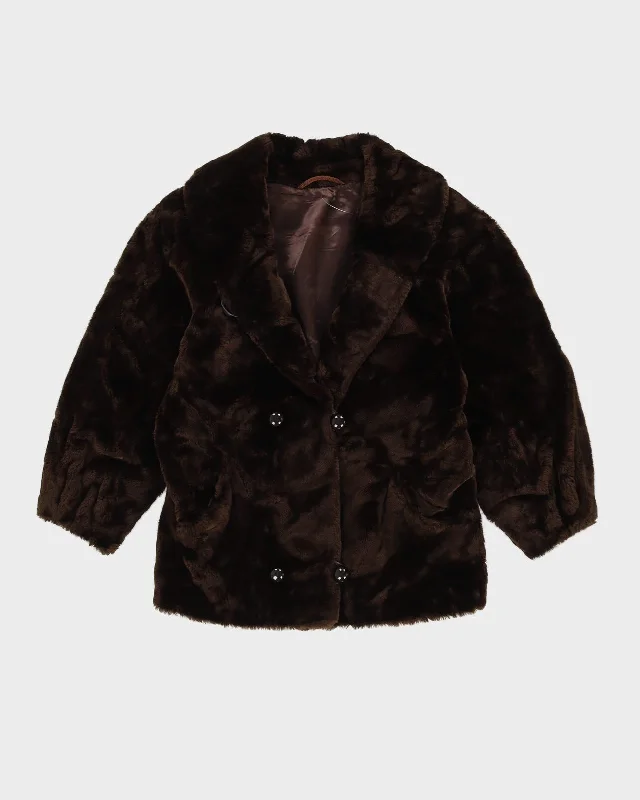 Y2K Brown Faux Fur Jacket - M Faux Fur Jacket Real Fur Jacket Shearling Jacket