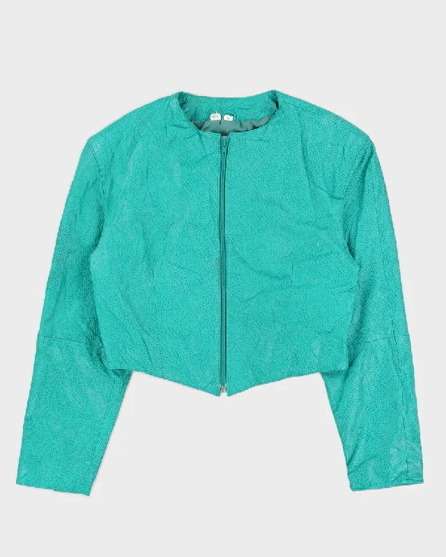 00s Green Leather Jacket - S Cotton Fabric Linen Fabric Terry Fabric