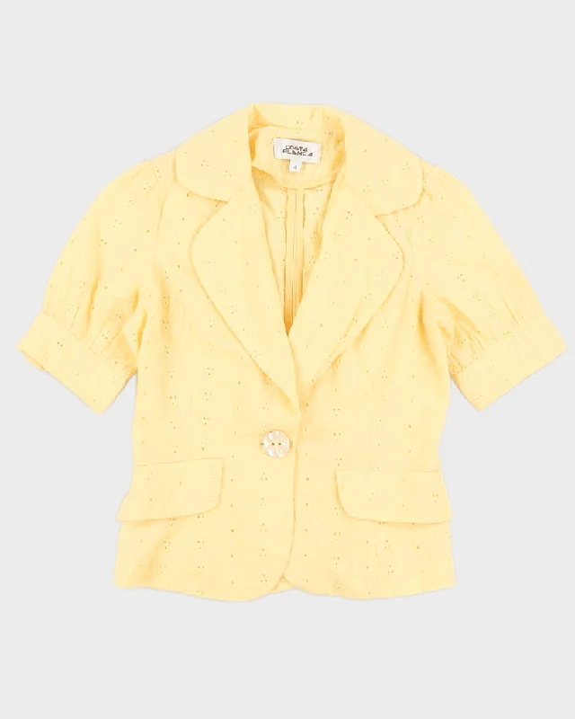 Yellow Lace Short Sleeve Blazer Jacket - XXS Lace Jacket Ribbed Jacket Sequined Jacket Yellow Lace Short Sleeve Blazer Jacket - XXS Lace Jacket Ribbed Jacket Sequined Jacket