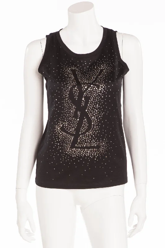 Yves Saint Laurent - Black Tank Top with Rhinestones - M summer tank top