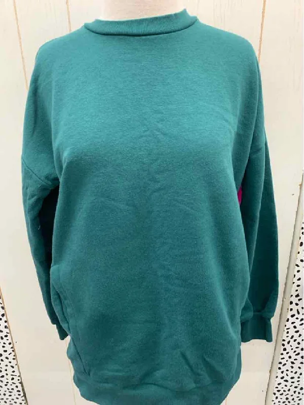 Zenana Green Womens Size Small Sweatshirt Hoodie with Side Slits Relaxed Casual
