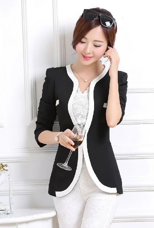 Blazer Women Patchwork Jackets Women Blazer Female Top Fashion Time-limited Blaser Suit Jacket 2022 Autumn Design Casual Spring A-Line Jacket Boat Neck Shawl Collar