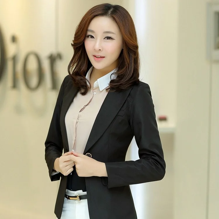 Spring Slim Women Blazers & Jackets Long Sleeve Work Wear Solid Small Suit Blazer Women's Casual Balck Tops Snapped Jacket Toggled Jacket Drawstring Jacket