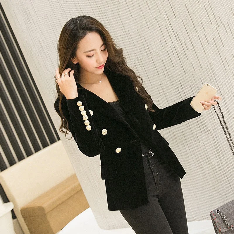 2022 Autumn Velvet Blazer Women Slim Long Sleeve Blazers Feminino  Formal Work Small Suit Jacket Gold Button LZ658 Print Jacket Jacquard Jacket Embroidered Jacket
