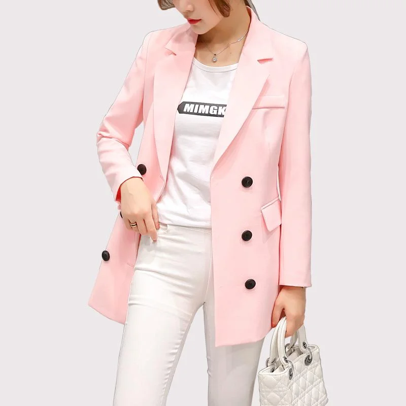 Blazer Feminino Women Blazers And Jackets Casual Women Long Sleeve Double Breasted Outwear Blazers Coat Plus Size Front Pockets Side Pockets Patch Pockets