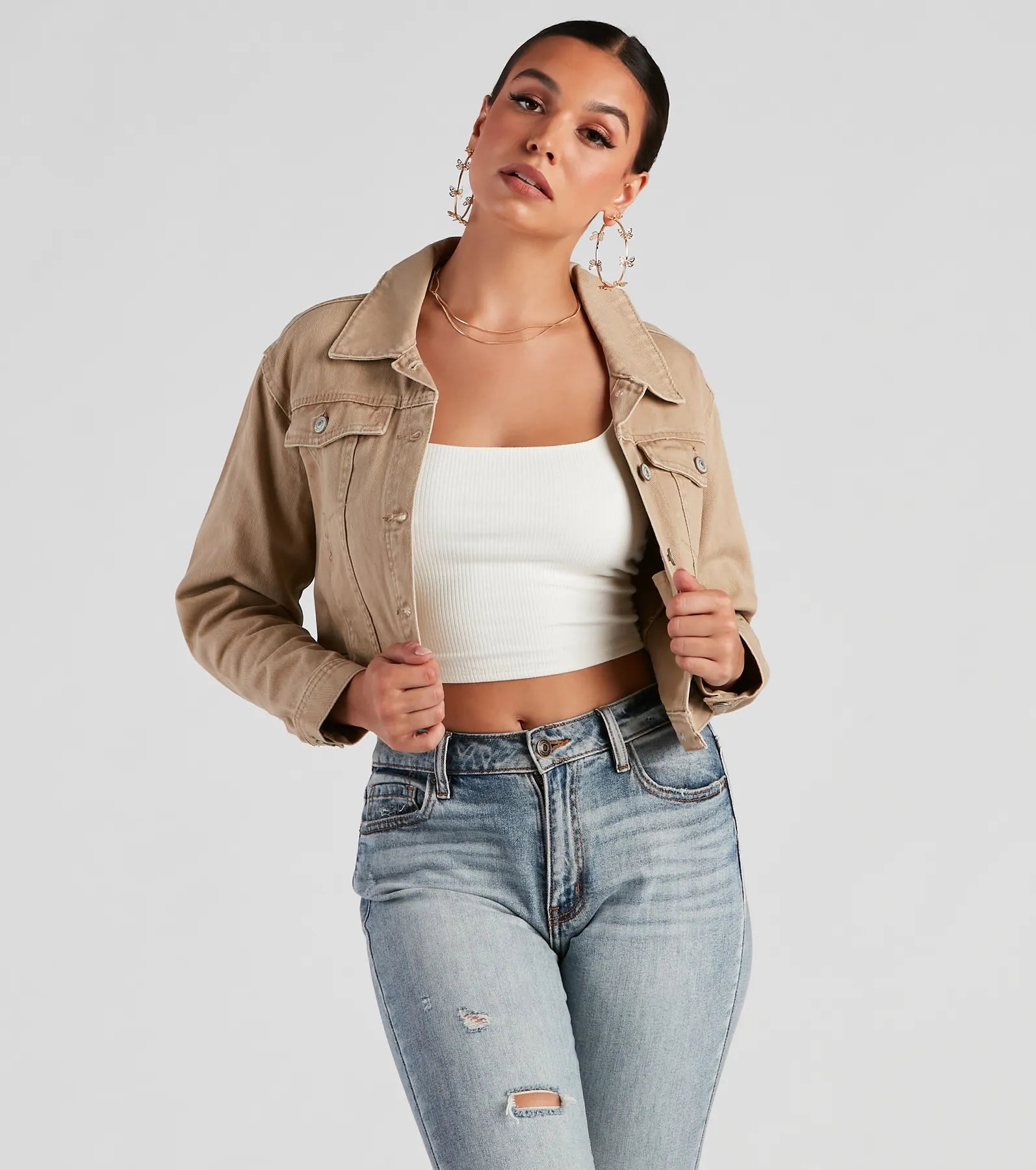 Casual Cropped Denim Trucker Jacket Oversized Jacket Tailored Jacket Straight Jacket