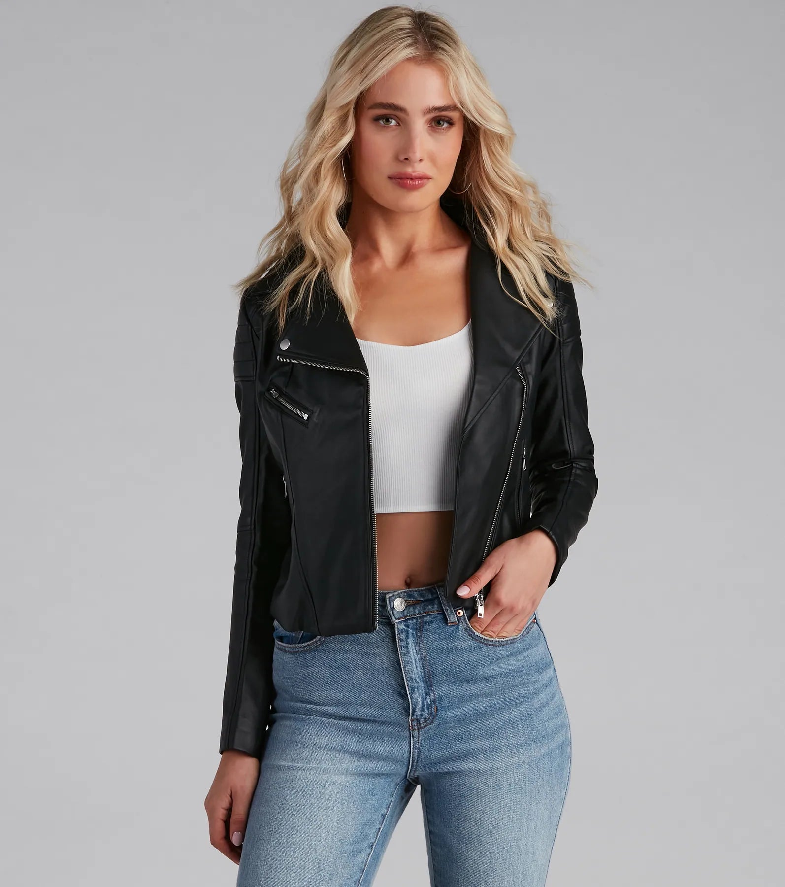 Envy Me Faux Leather Jacket Tiered Jacket Buttoned Jacket Zippered Jacket