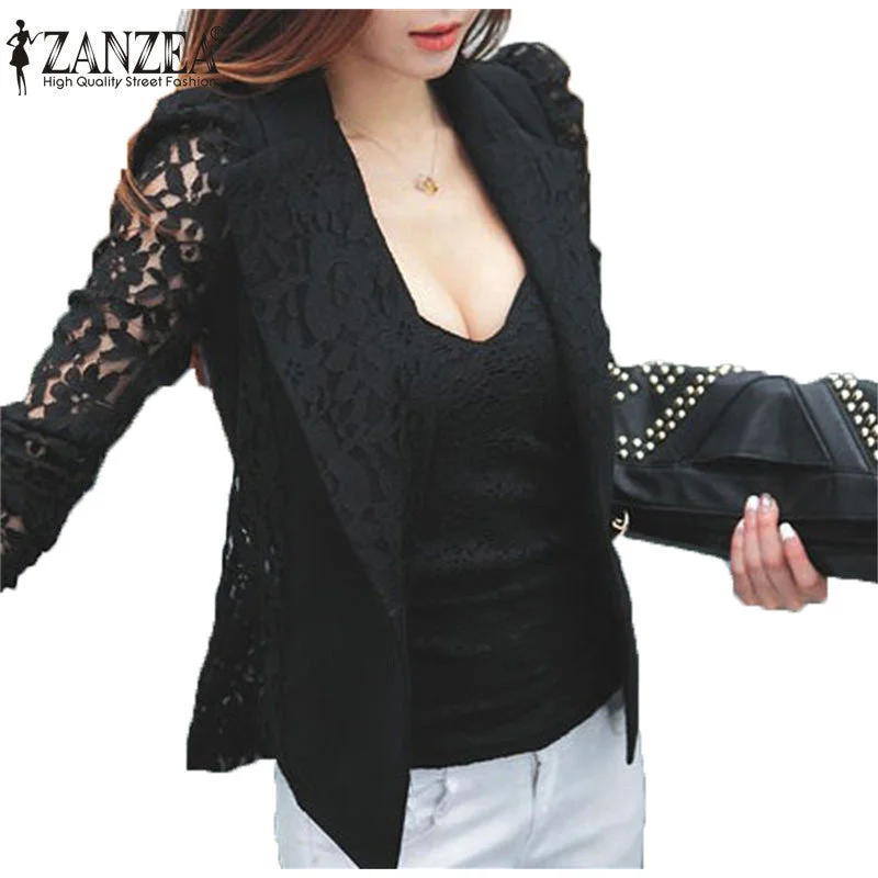 Fashion Coat Sexy Sheer Lace Blazer Suit Outwear Women  Formal Long Sleeve Slim Casual Jackets Plus Size S-3XL Corduroy Jacket Velvet Jacket Brocade Jacket