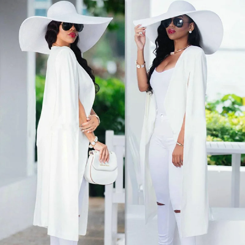Fashion Blazer Cape Coats Long Solid Cloak  Blazer Jackets Popular Black and White Cape Blazers Personality Woman Suit Jackets Notch Collar Peter Pan Collar Cowl Neck