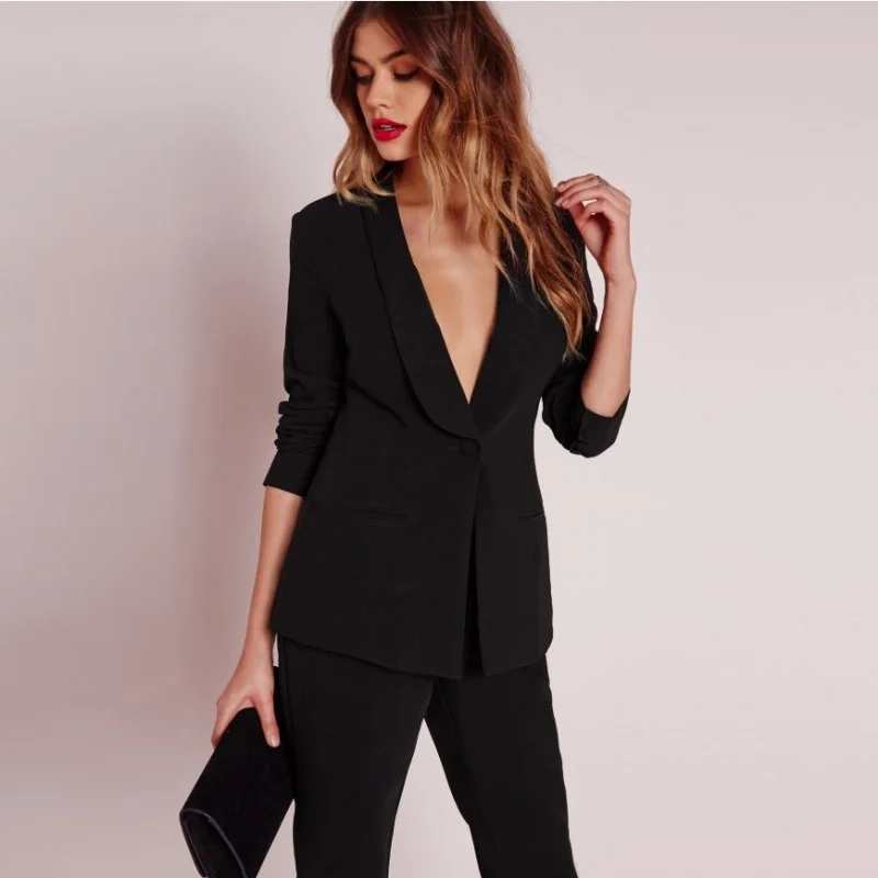 HDY  Black Office Blazer Jacket Female Casual Slim Elegant Women Short Suit Coat V Neck Sexy Chic Set Blazer(top) Print Jacket Jacquard Jacket Patchwork Jacket