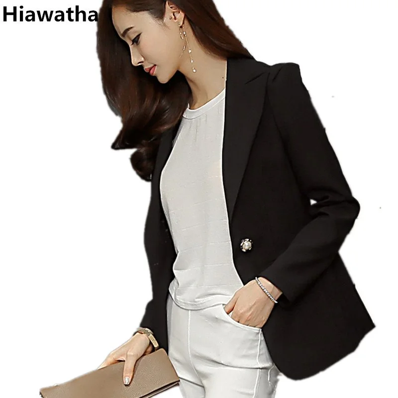 New Arrival Autumn Coat Women's Black Elegant Long Sleeve Blazer Fashion Single Button Pockets Blazer And Jackets BL010 Plaid Jacket Tartan Jacket Houndstooth Jacket