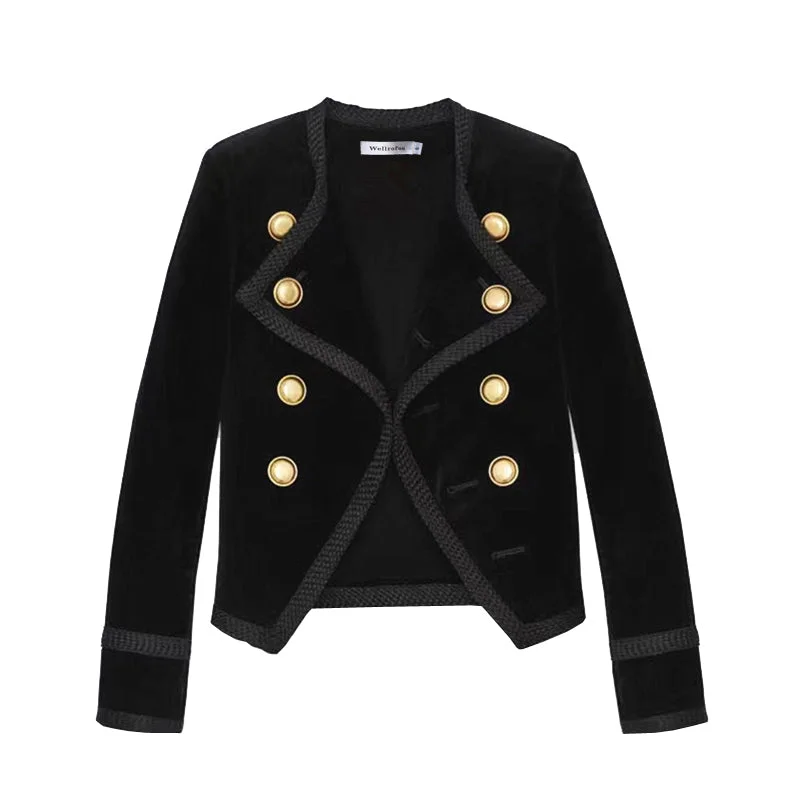 High quality Runway Women Notched Collar Short Jacket Coat Autumn Winter Double Breasted Suit Female Velvet Black Slim Outwear Faux Fur Jacket Real Fur Jacket Shearling Jacket