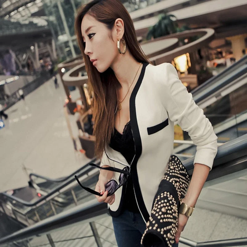 Ladies Blazer Feminino Plus Size Formal Slim Splice Jacket Women's White Blaser Female Women Suit Office Ladies 2022 New F2588 Jacket Blazer Coat